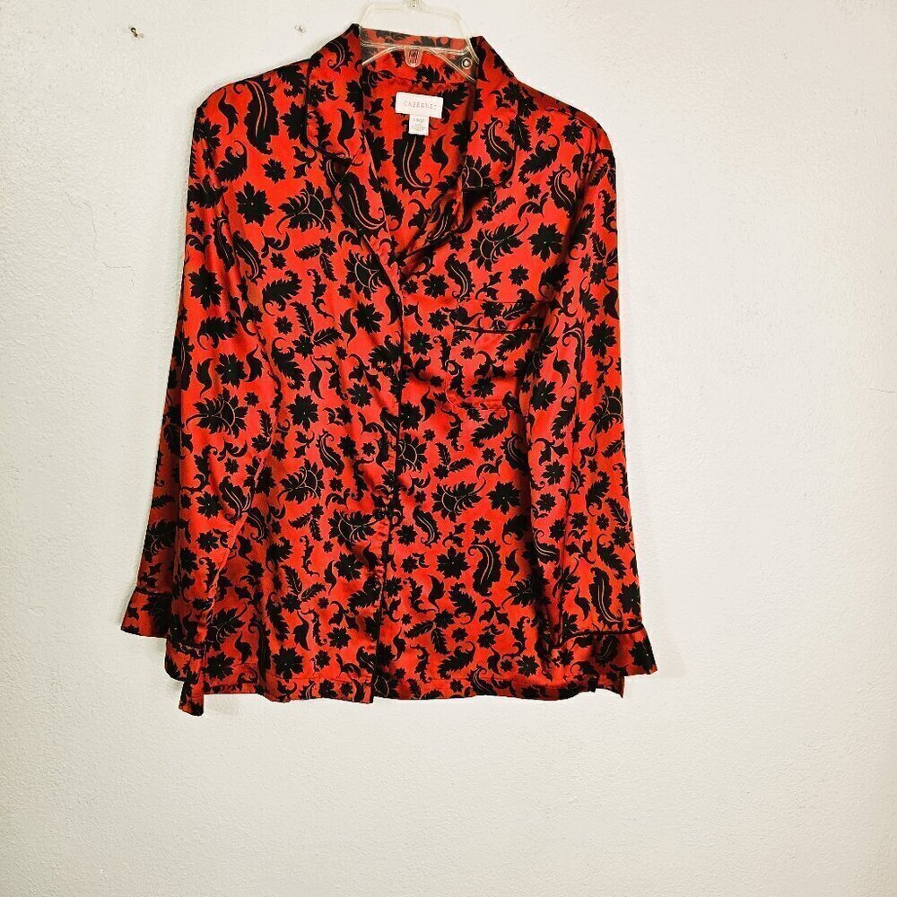 Cabernet Womens Red/Black Floral Luxurious Silky Pajama Set Size Large - Picture 4 of 9